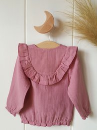 Baby pige mørk rosa bluse / 100% økologisk dobbelt gaze bomuld