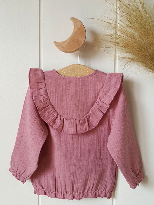 Baby pige mørk rosa bluse / 100% økologisk dobbelt gaze bomuld