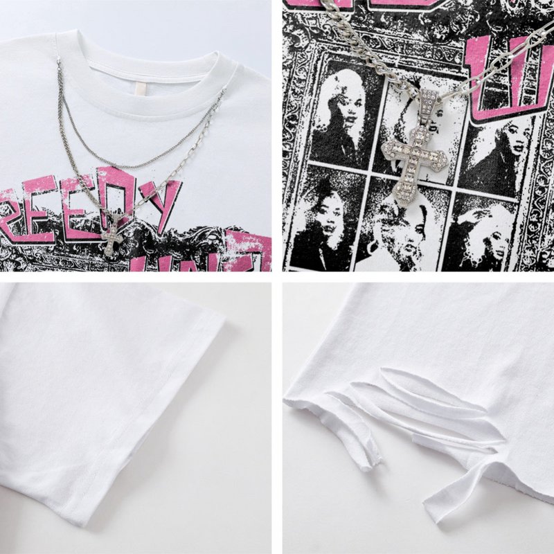 T-Shirt manches courtes unisexe, Streetwear, Hip-Hop, Design de Style foncé, collier, ample, décontracté, haut pour couple
