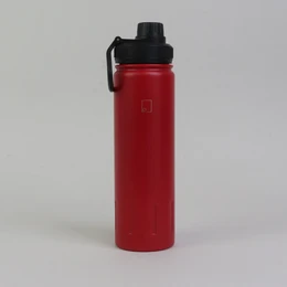 A red 650ml thermos bottle with a black cap.