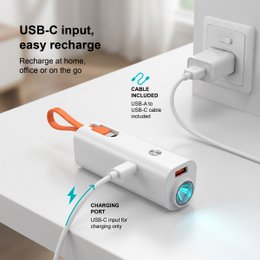 Power Bank portátil PB-008 de 5000 mAh - Blanco con cable incorporado y linterna LED