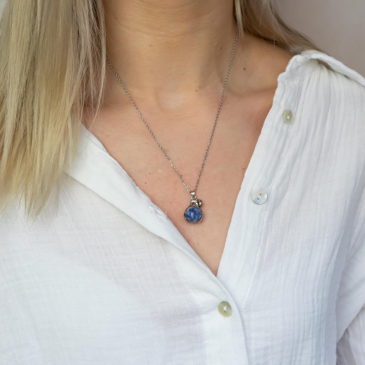 Blue Spot Jasper Embrace Necklace Silver