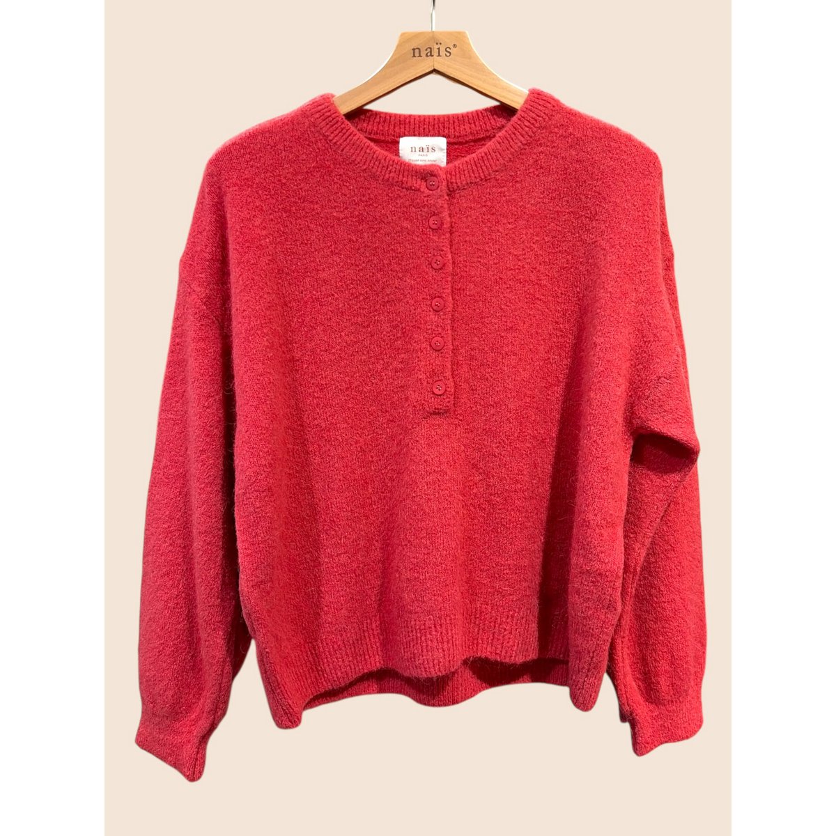 Pull col boutonné manches ballon en alpaga