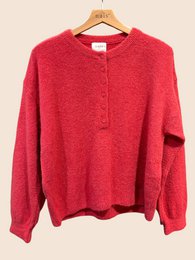 Pull col boutonné manches ballon en alpaga