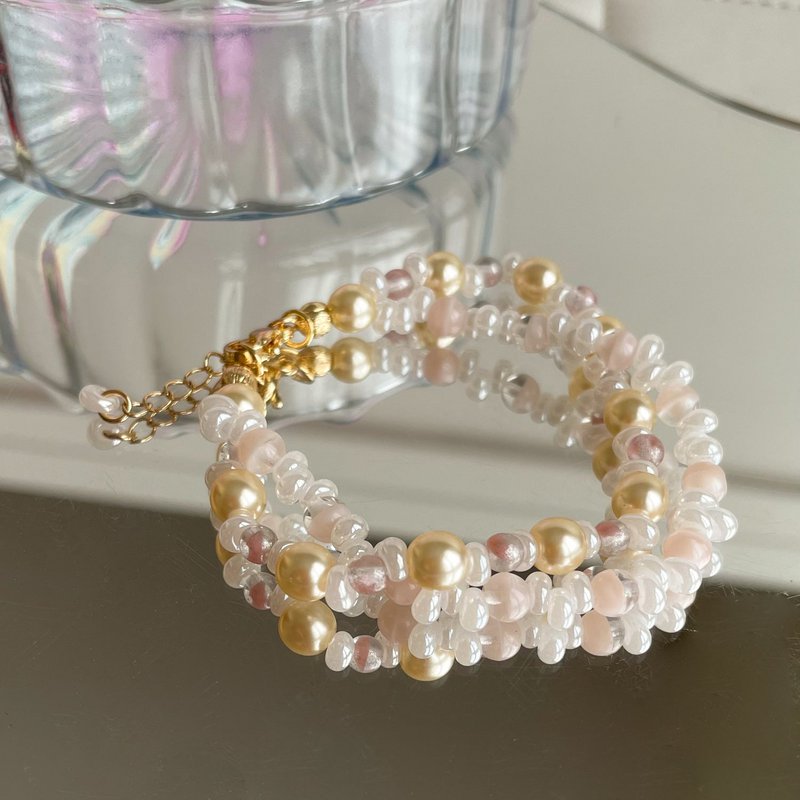 Bracelet en perles de cristal blanc, plaqué or