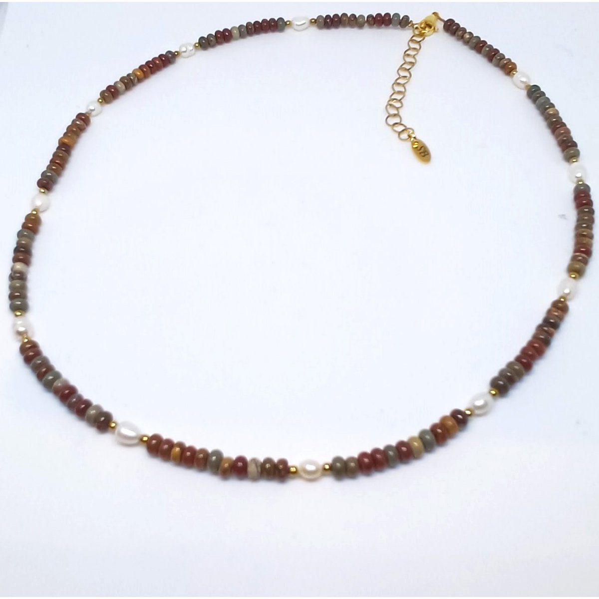 Necklace gemstone roundel with freshwater pearls