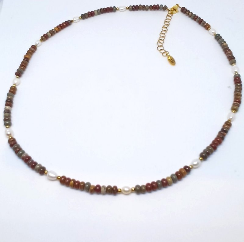 Ketting edelsteen rondel met zoetwaterparels
