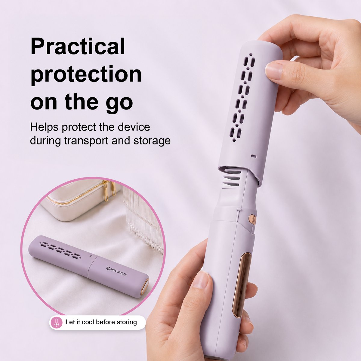 NOVOTECK HT-002 Cepillo para alisar y peinar el cabello 2 en 1 - Recargable, 3 configuraciones de temperatura, 1500 mAh, carga USB-C
