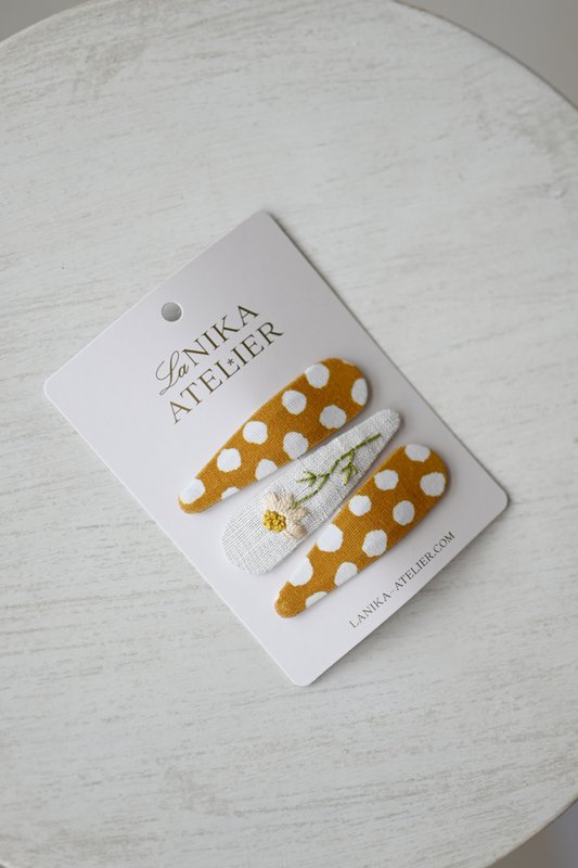 Haarspangen Gänseblümchen + gelbe Punkte