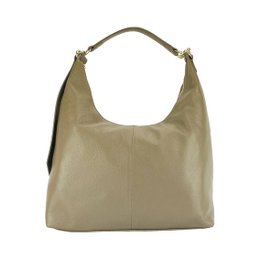 RB1017AQ | Borsa Donna a spalla Morbida in Vera Pelle Made in Italy con manico singolo e tracolla removibile. Attacchi con moschettoni in metallo Oro Lucido - Colore Taupe - Dimensioni: cm 36 x 40 x 13