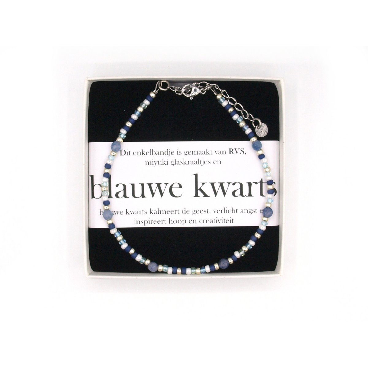 Enkelbandje blauwe kwarts, zilver of goud rvs