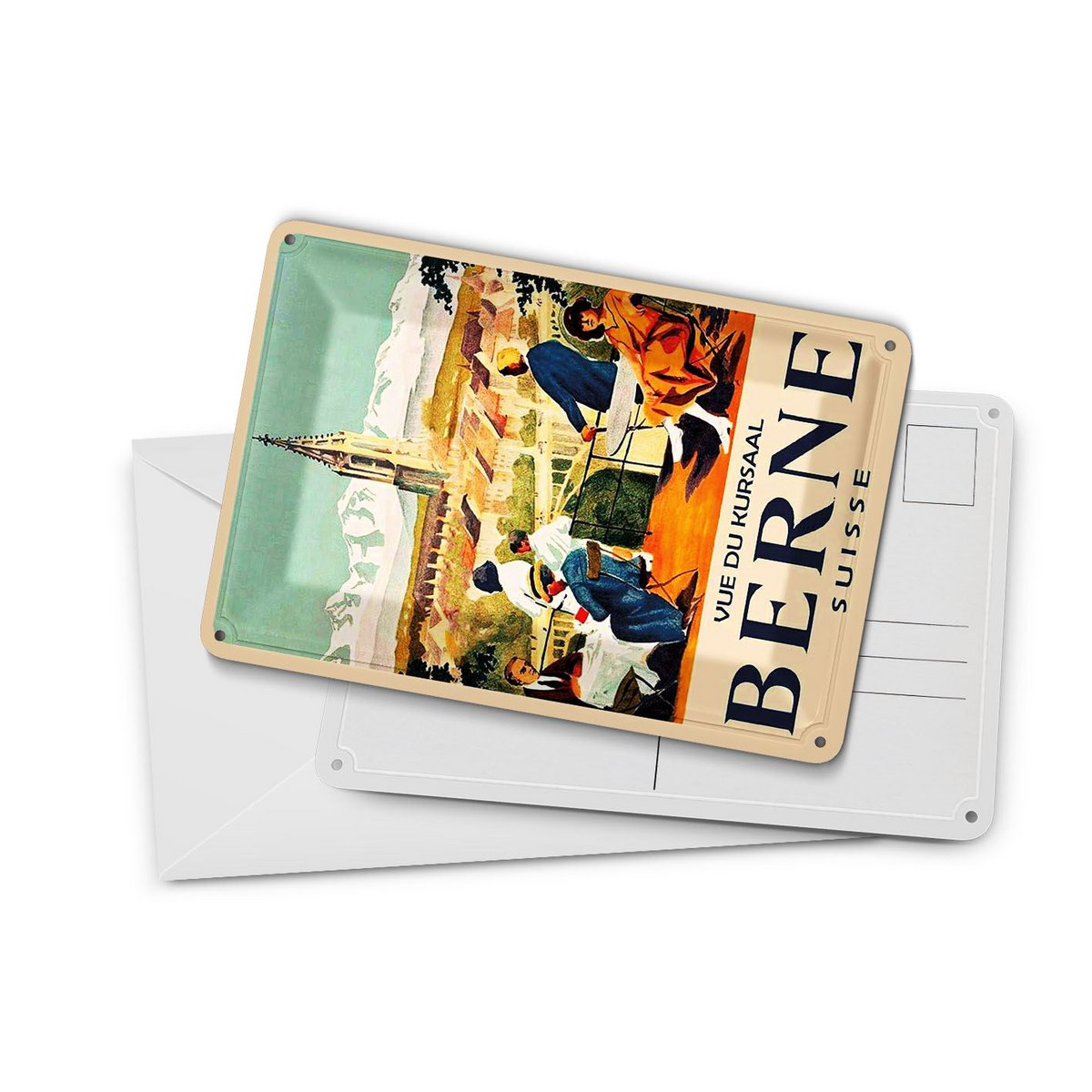 Cartolina da viaggio in latta 10x14 cm Svizzera Vue du kursall Berna Insegna decorativa