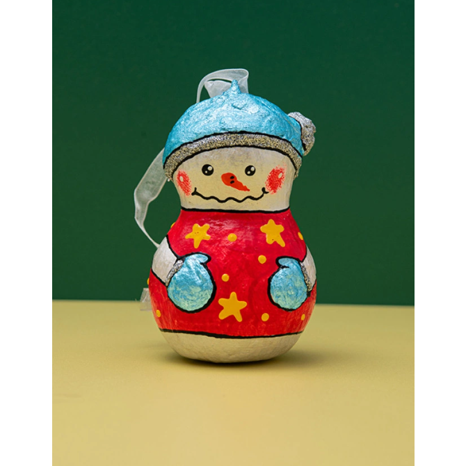 Handmade papier-mache Snowman with stars