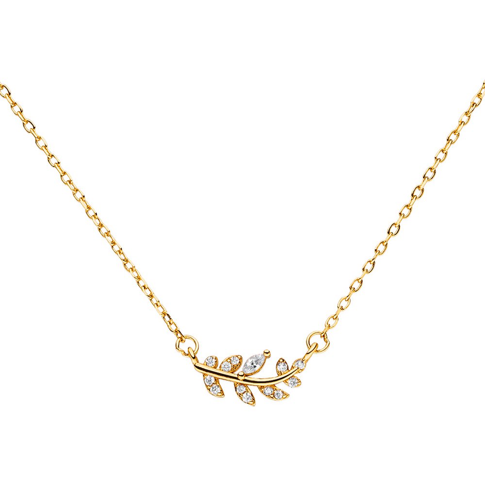 Necklace with leaf pendant with zirconia 925 silver-gold