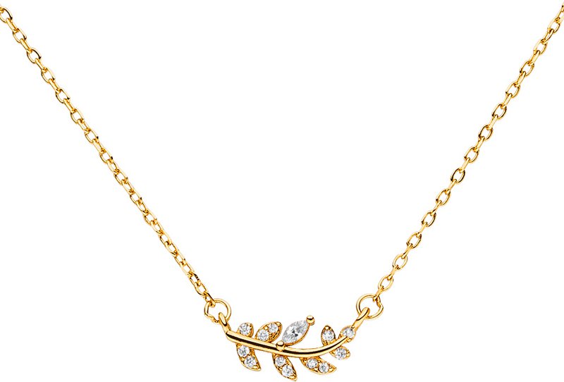 Necklace with leaf pendant with zirconia 925 silver-gold