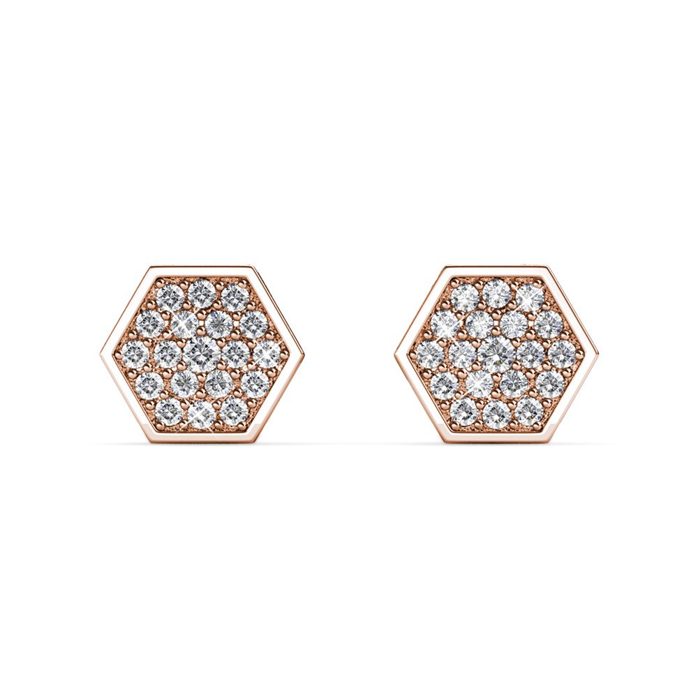 Zeshoekige oorbellen - rosé goud en kristal
