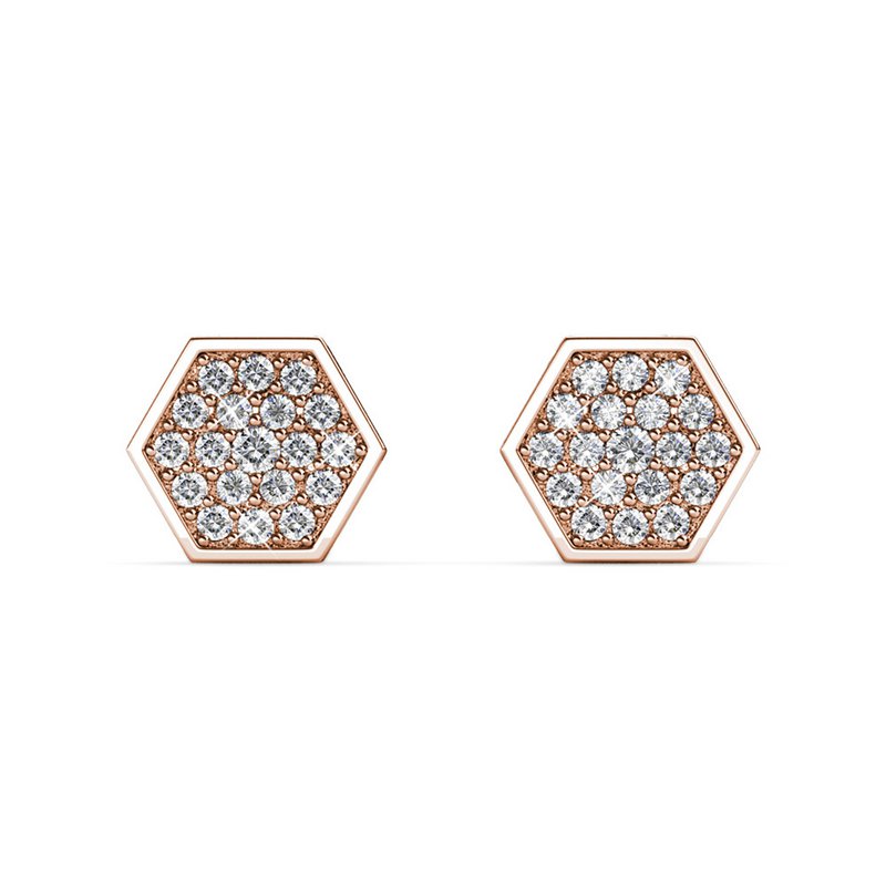 Zeshoekige oorbellen - rosé goud en kristal