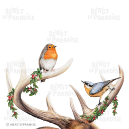Birds on Antler Christmas Card, Greeting Card, Holiday Card 12,3 x 17,5 cm