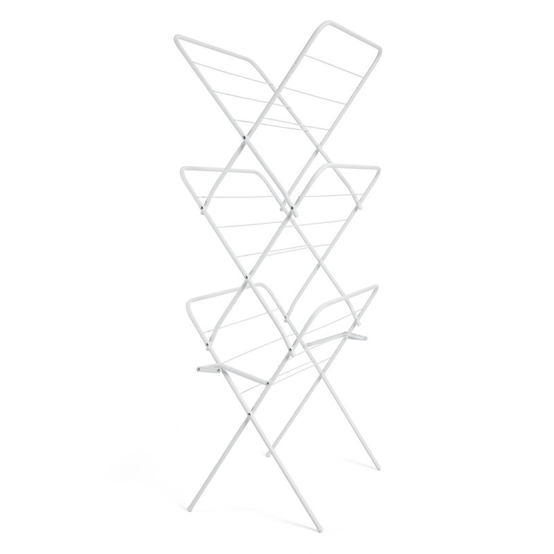 Rayén | Vertikale Wäscheleine, einfach zusammenklappbar, 14 m Trockenfläche, mit Beinverriegelungssystem, mit rutschfesten Stoppern, 61 x 138 x 44,5 cm
