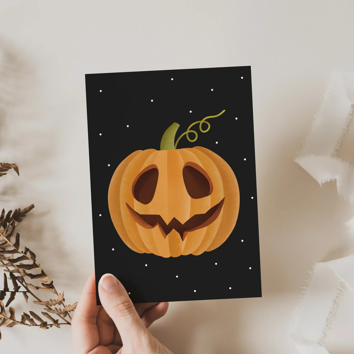 Briefkaart Pompoen Halloween - Snijdende Pompoen De Herfst van het Gezicht van de pompoen