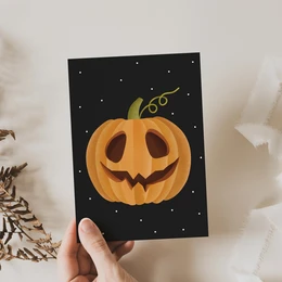 Postkort Græskar Halloween - Carving Græskar lykønskningskort Græskar ansigt efterår