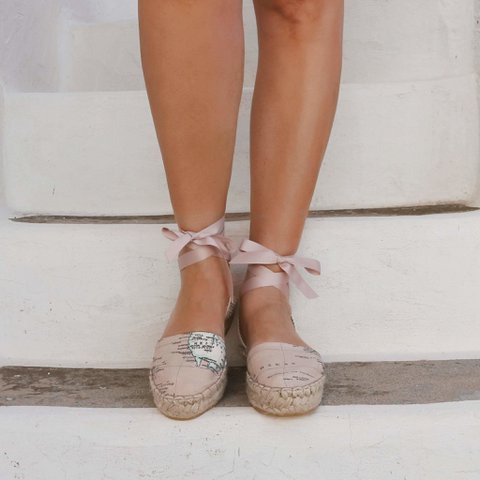 Wedding Espadrilles - World Map Print - Pink - Double Sole