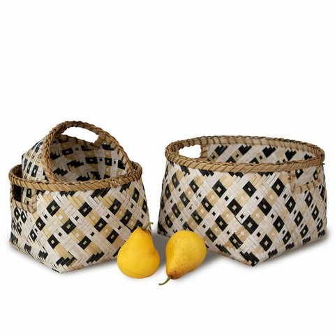 Nesting Cube Weidenkörbe mit Griffen (Set 3) | Dekorativer Wäschekorb, Spielzeug-Organizer