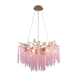 Kronleuchter Wasserfall – 60 cm – Rosa – Eisen/Glas