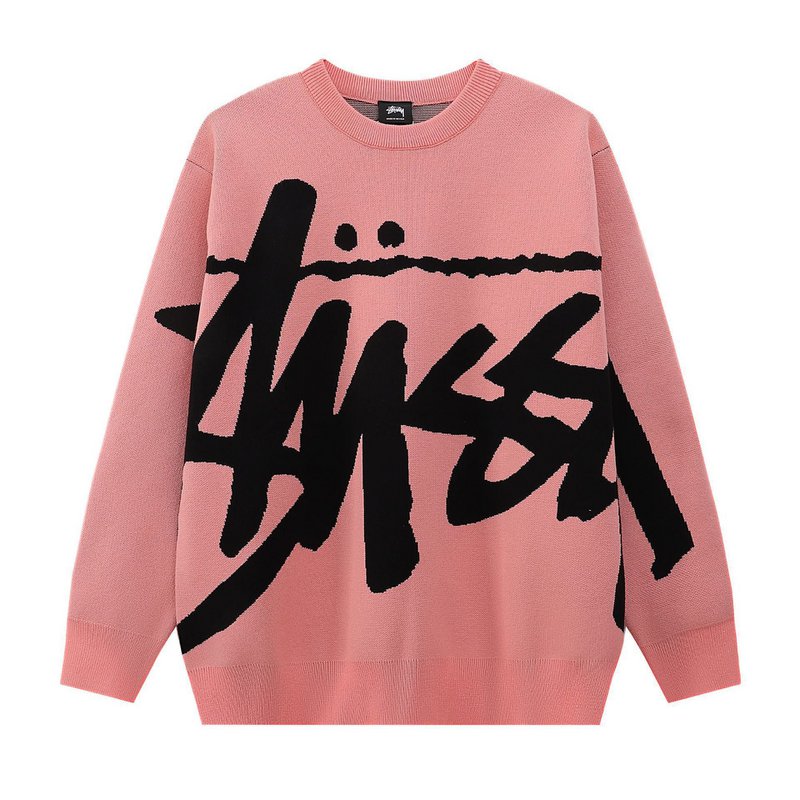 Maglione lavorato ai ferri con stampa lettere curve sia da uomo che da donna, versatile per le coppie, a maniche lunghe in puro cotone