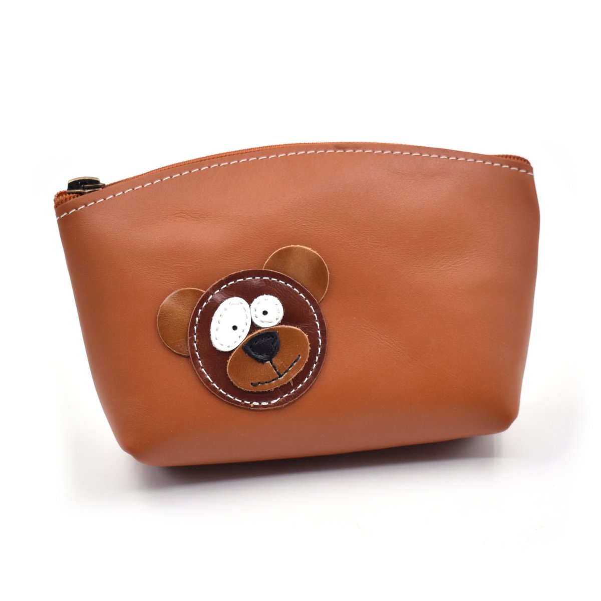 Handmade Full Grain Leather Makeup Bag With Cute Bear