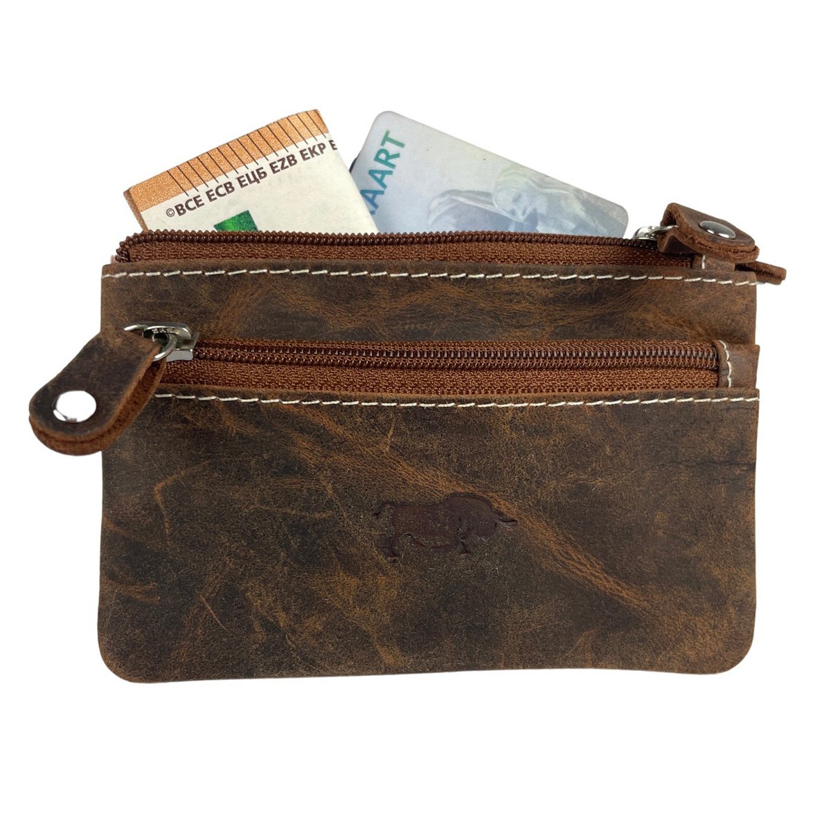 Vintage cognac -colored leather key pouch