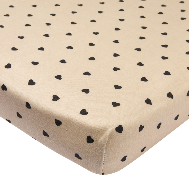 Hoeslaken Jerseydruck Sweet Heart Soft Sand/Schwarz 70x140/150cm