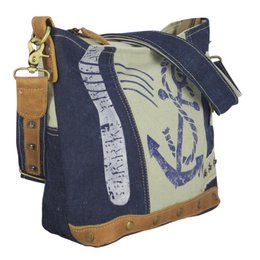 Sac bandoulière femme Sunsa. Sac bandoulière en jean et toile upcyclés. Sac à main style rétro vintage. Sac bandoulière pour femme.