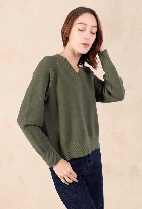 Jersey punto canalé manga larga cuello pico - Viscosa - 1336