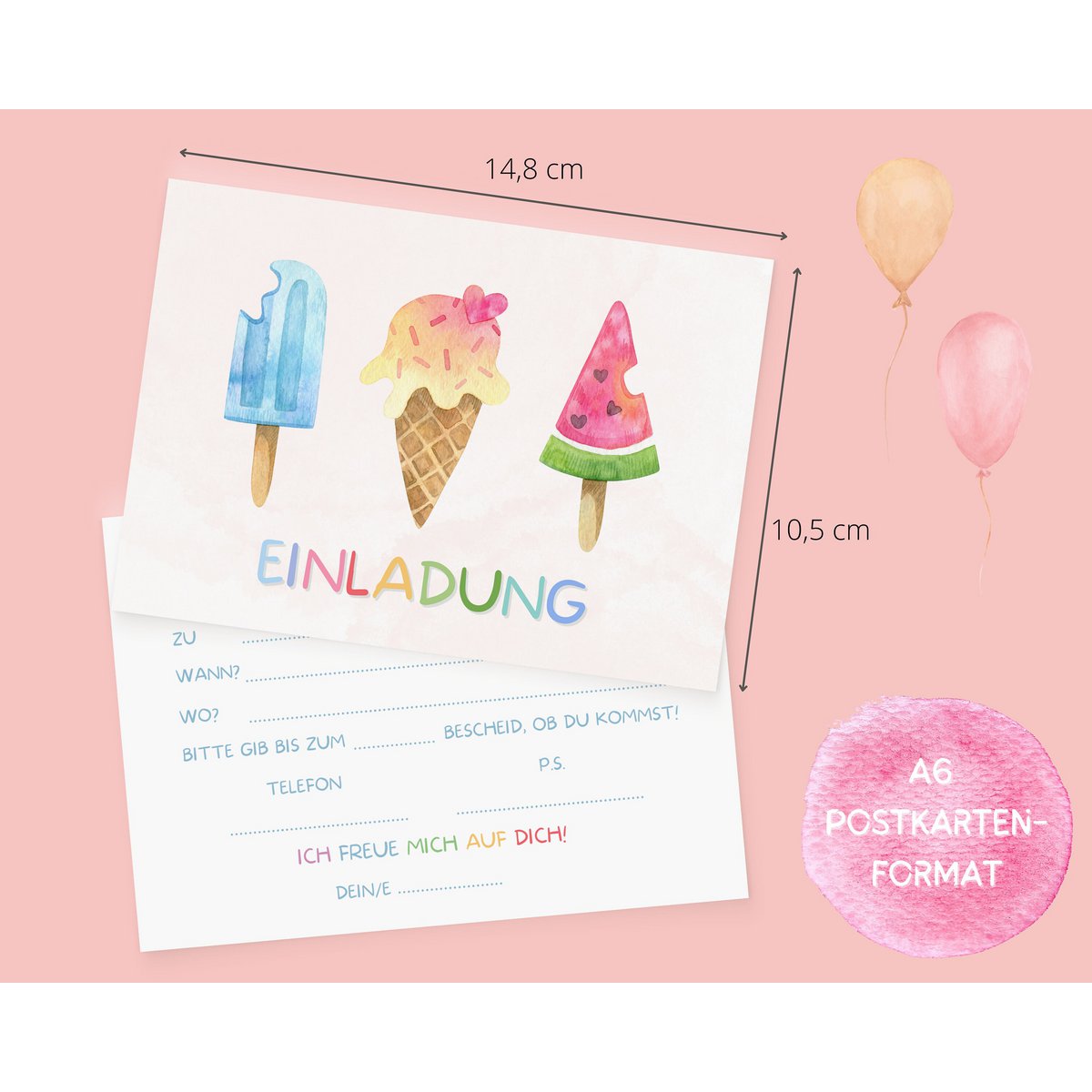 Tarjetas de invitación para fiesta de cumpleaños de helado para niñas y niños, tarjetas de invitación de helado para que los niños llenen con sobres para fiesta de cumpleaños de helado