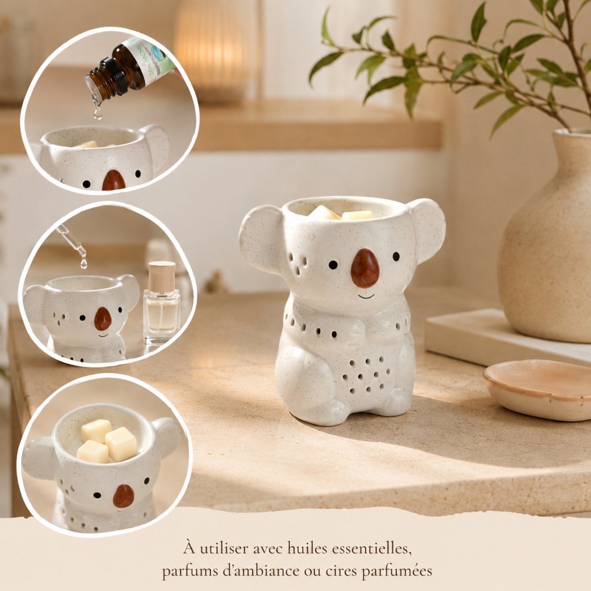 Céramy Koko Perfume Burner - Scented Atmosphere - Fun Craft Object - Easy Aromatherapy - Modern Scented Interior - Teddy Bear Decoration - Koala Figurine