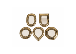Lot von 5 kleinen goldenen Messingspiegeln, Mini-arabischen Spiegeln, goldenen arabischen Spiegeln, goldenen Wandspiegeln. Von 9 bis 11 cm