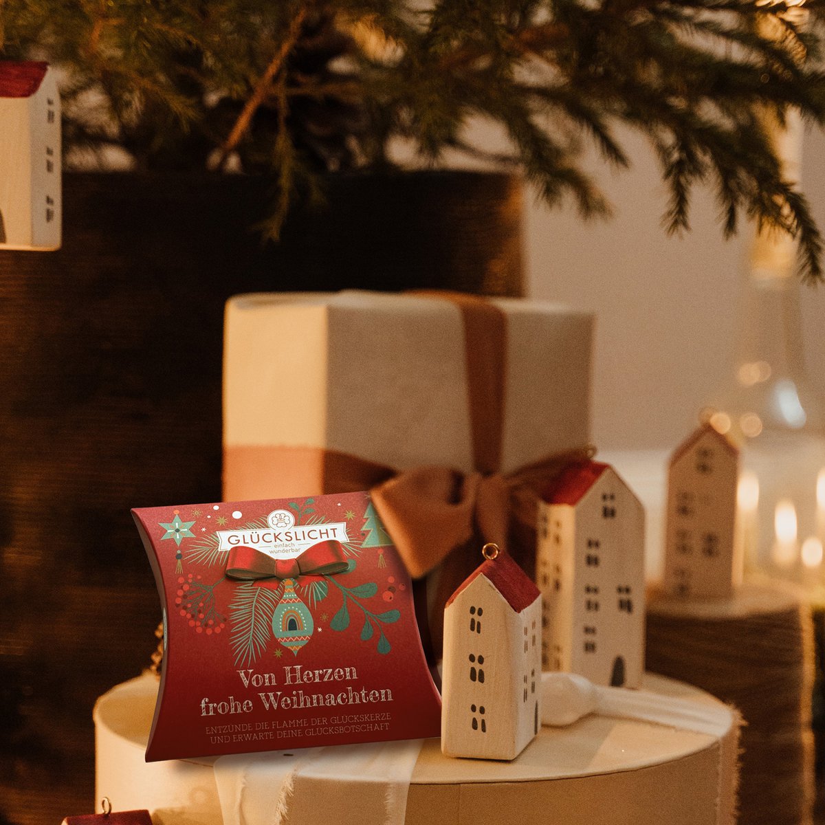 Lumière porte-bonheur / Dans le coffret cadeau avec un nœud découpé 🎀 / Chaleureusement / Joyeux Noël du fond du cœur / VE 15
