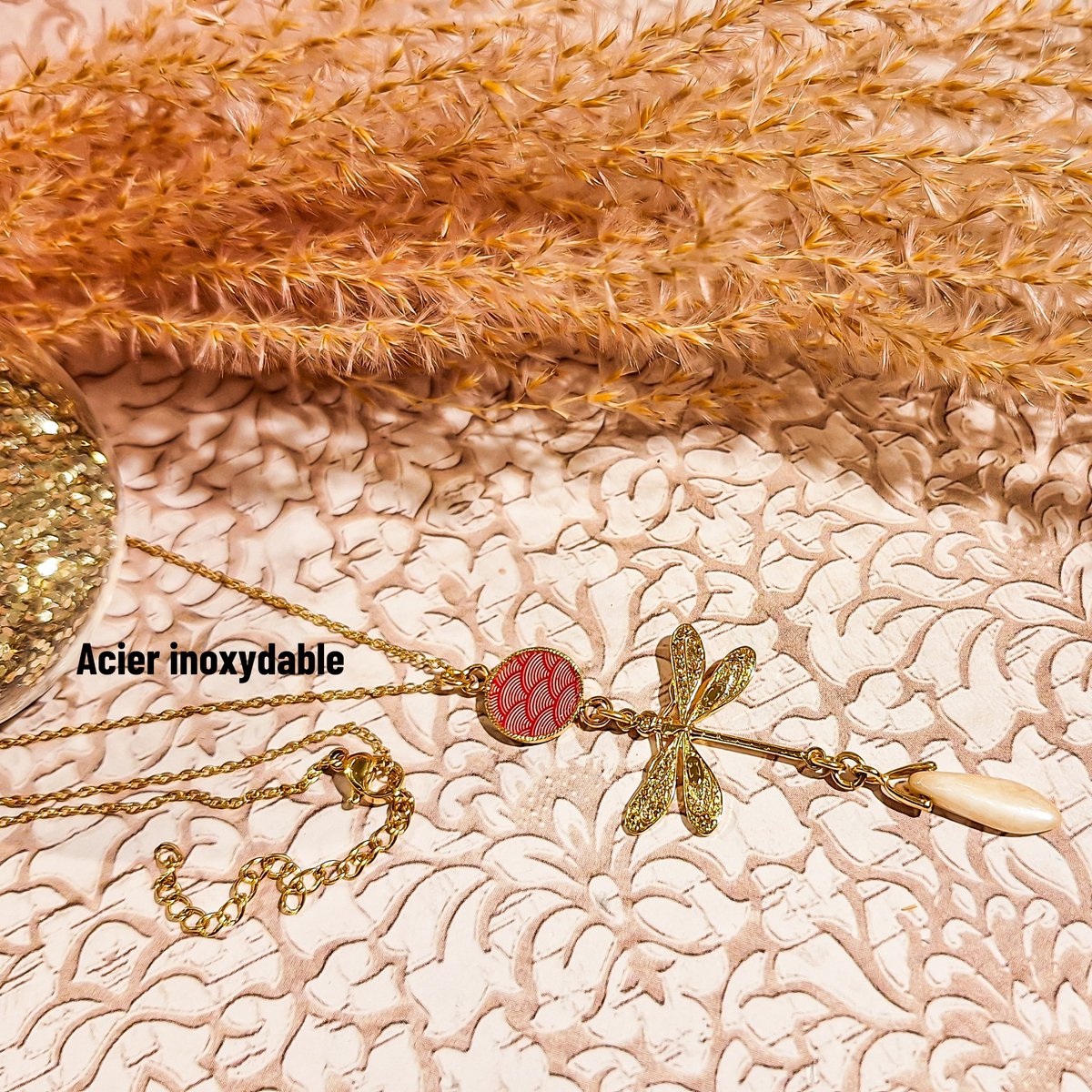 Collier libellule vagues japonaises Idée Cadeau Fête des mères Cadeau Maman intemporel boheme chic