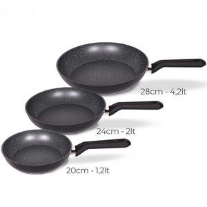Serenk Excellence 3-Piece Granite Pan Set - Induction Compatible (20 cm/7.87 inches, 24 cm/9.45 inches, 28 cm/11.02 inches)