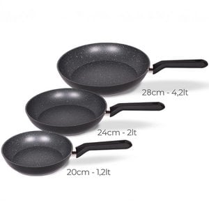Serenk Excellence 3-Piece Granite Pan Set - Induction Compatible (20 cm/7.87 inches, 24 cm/9.45 inches, 28 cm/11.02 inches)