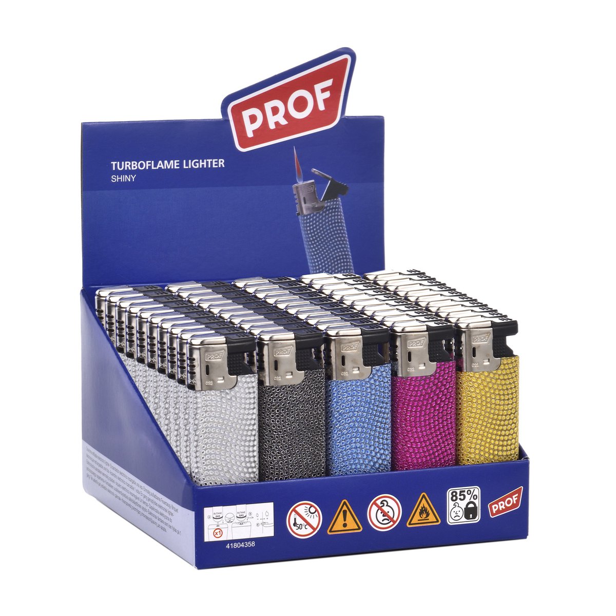 Espositore da 50 Accendini Turboflame con Strass: Bianco, Nero, Blu, Rosa e Giallo