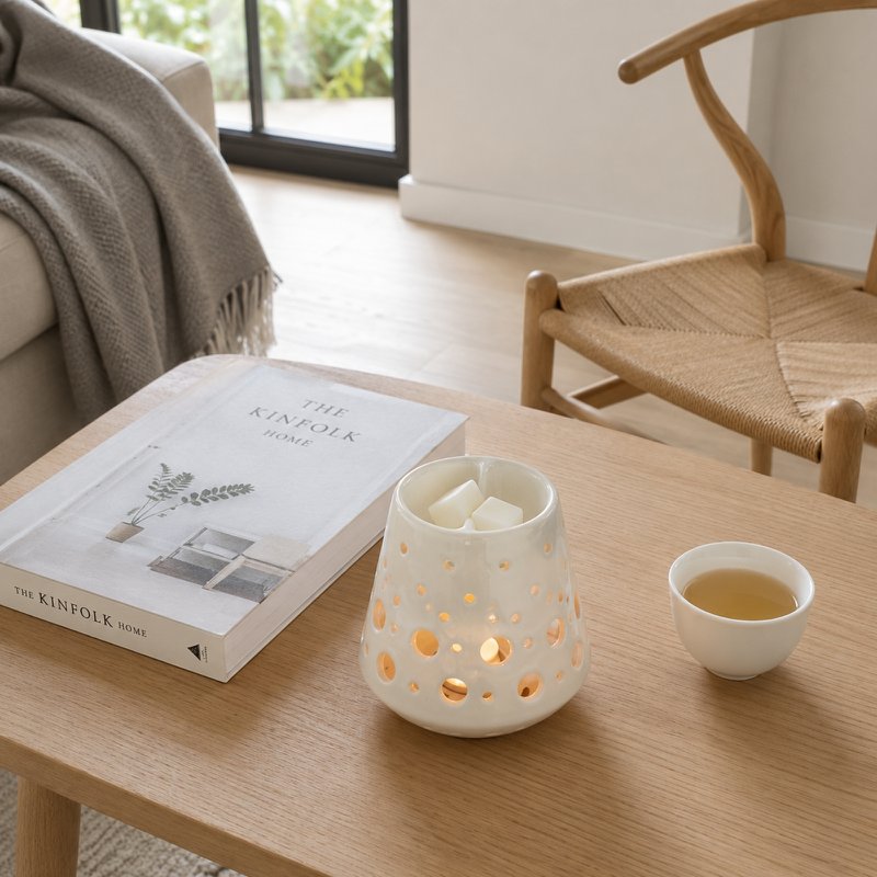 Brûle Parfum – Loob Blanc – Bougeoir Céramique Laquée – Accessoire Diffusion Saine – Cires Parfumées, Huiles Essentielles – Objet Déco