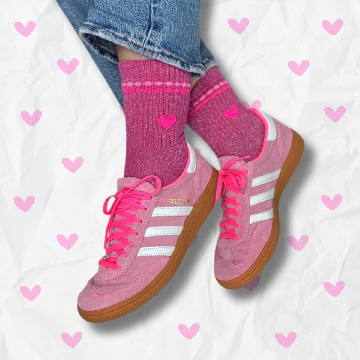Glitzersocke Perla Herz Pink