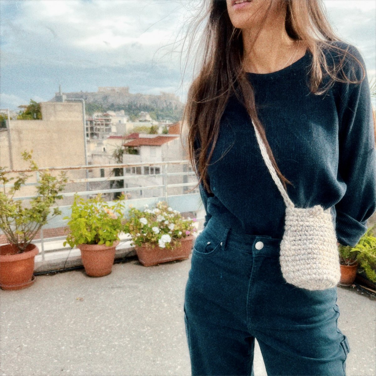 Funda para teléfono de crochet “Elise lana + algodón” beige