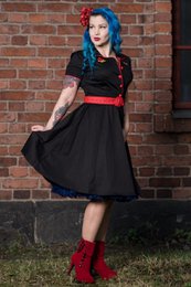 EU Stock Sherry Rockabilly Diner kjole i sort/rød