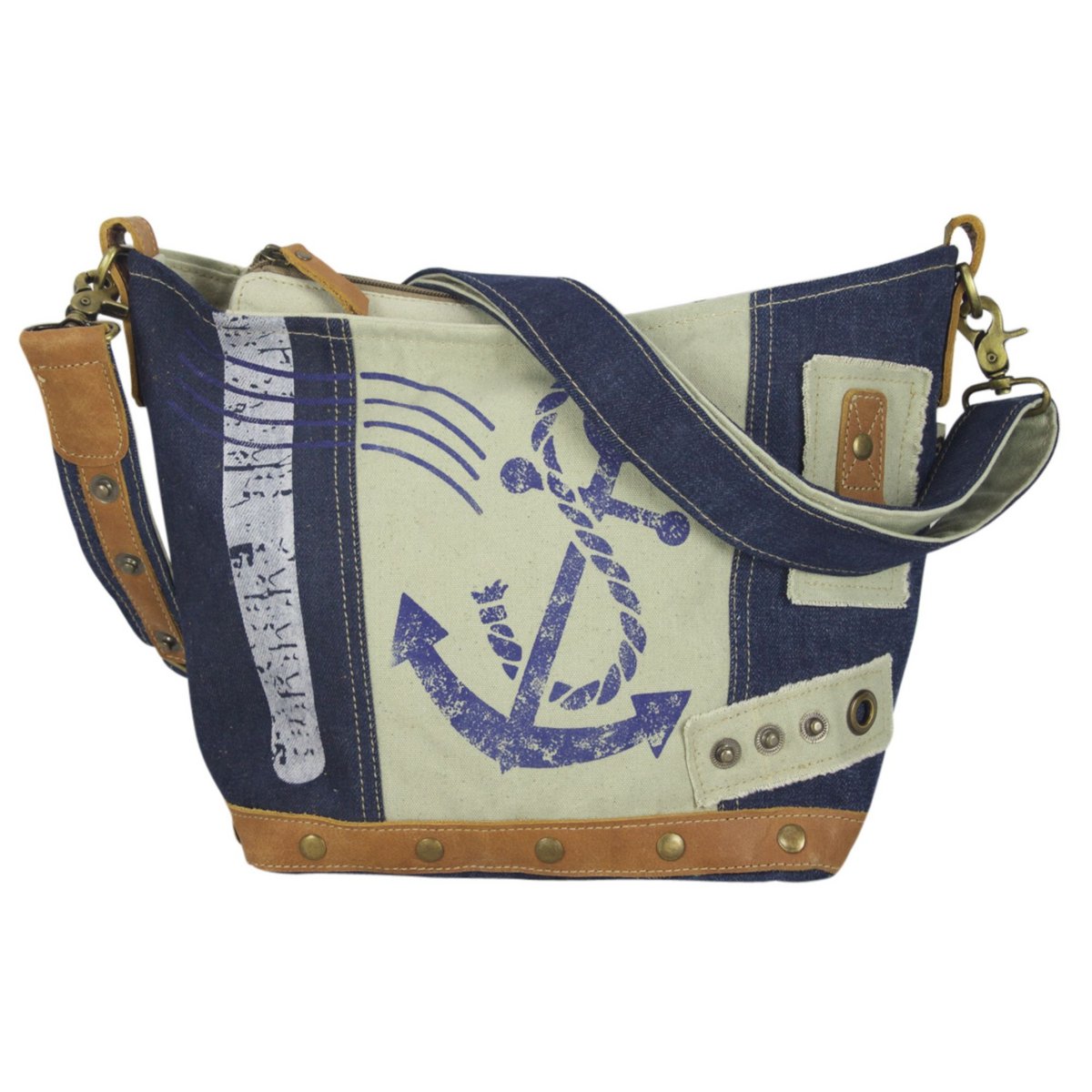 Sac bandoulière femme Sunsa. Sac bandoulière en jean et toile upcyclés. Sac à main style rétro vintage. Sac bandoulière pour femme.