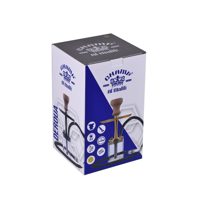 Chicha Komplettes Shisha-Set mit Silikonschlauch, Keramikkopf, Zange, Mundstück, Glassockel, Shisha-Komplettset Modern Gold