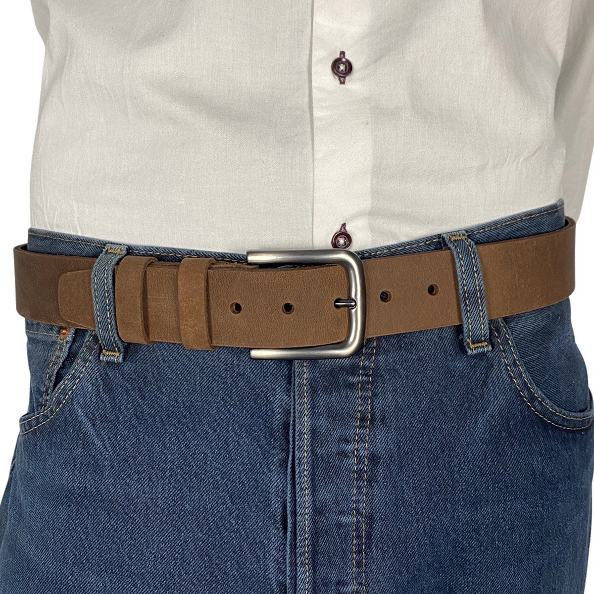 Herrengürtel - Damengürtel - Braunes italienisches Leder - 4 cm breiter lässiger Ledergürtel