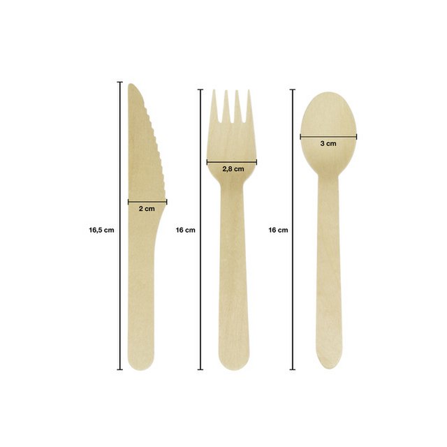 Bestiksæt Kangaro træpakke a 200 stykker: 70x ske, 65x gaffel 65x kniv 160mm